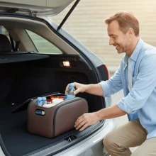 Inspired By Luxurious Leather Texture Car Storage Box, Front Passenger Seat Spacious Opening Storage Cube, High Capacity Luxury Car Interior Storage Box, Multifunctional Car Storage Essential - Multicolor - View 3