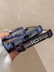 Casing Ponsel Mewah Berlapis Glitter Bening dengan Braket, Kompatibel dengan iPhone 17 Pro Max 17 Pro 17 16 Pro Max 16 Pro 16 15 Pro Max 15 Pro Max 15 Pro 15 Pro Max 14 Pro 13 Pro Max 12 Pro Max 11. Pelindung Kamera Bergaya, Penutup Belakang Transparan Berlapis Elektroplating. - Navy Blue - View 6