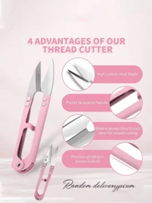 1 Set Pink Thread Scissors With Leather Protective Case, 4.33 Inch High Carbon Steel Scissors, Suitable For Embroidery, Cross-Stitch, Sewing, Valentine's Day Gift, Small Household Handcraft Scissors, Jewelry Making, Ambidextrous - Multicolor - View 5