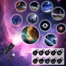 USB星空投影灯，1个灯头+3/6/10种星空投影图案，360°旋转，USB供电，营造星空氛围装饰，便携式夜灯，适用于墙壁、天花板、卧室、床头柜、儿童房装饰 - USB/銀河款 - 查看 3