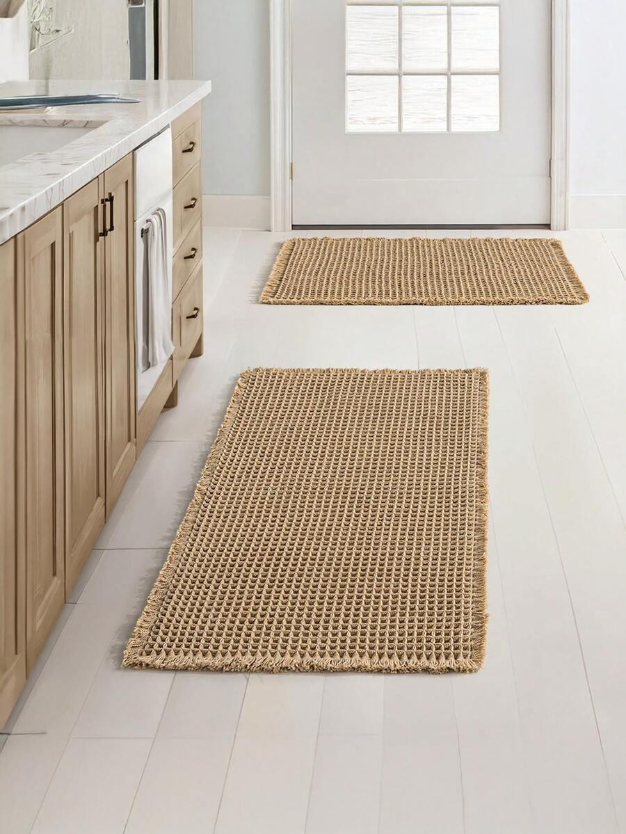 Alfombras de baño estilo gofre, estilo bohemio, antideslizantes, lavables, superabsorbentes, con base de goma ultrasuave para suelo, bañera y ducha, color marrón, 45 x 76 cm - Marrón - Ver 1