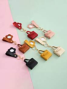 Bolsa pequeña con espejo, bolsa para auriculares, llavero con colgante, llavero de mini bolsa de piel sintética, disponible en varios colores, accesorios de escritorio de oficina, suministros de oficina, accesorios de oficina - llavero de bolso - Ver 5
