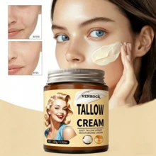 1pc Organic Beef Tallow & Honey Balm For Face, Whipped Tallow Moisturizer For Deep Nourishing & Intense Hydration, Anti-Aging Facial Cream For Sensitive Dry Skin, Natural Skincare Gift For Women & Men - 全尺寸 - 查看 1
