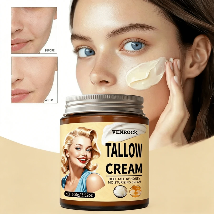 1pc Organic Beef Tallow & Honey Balm For Face, Whipped Tallow Moisturizer For Deep Nourishing & Intense Hydration, Anti-Aging Facial Cream For Sensitive Dry Skin, Natural Skincare Gift For Women & Men - 全尺寸 - 查看 1