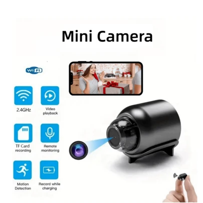 1个迷你WiFi摄像头，无线智能高清安防摄像头，家用安全监控摄像头，黑色室内摄像头，WiFi远程监控设备