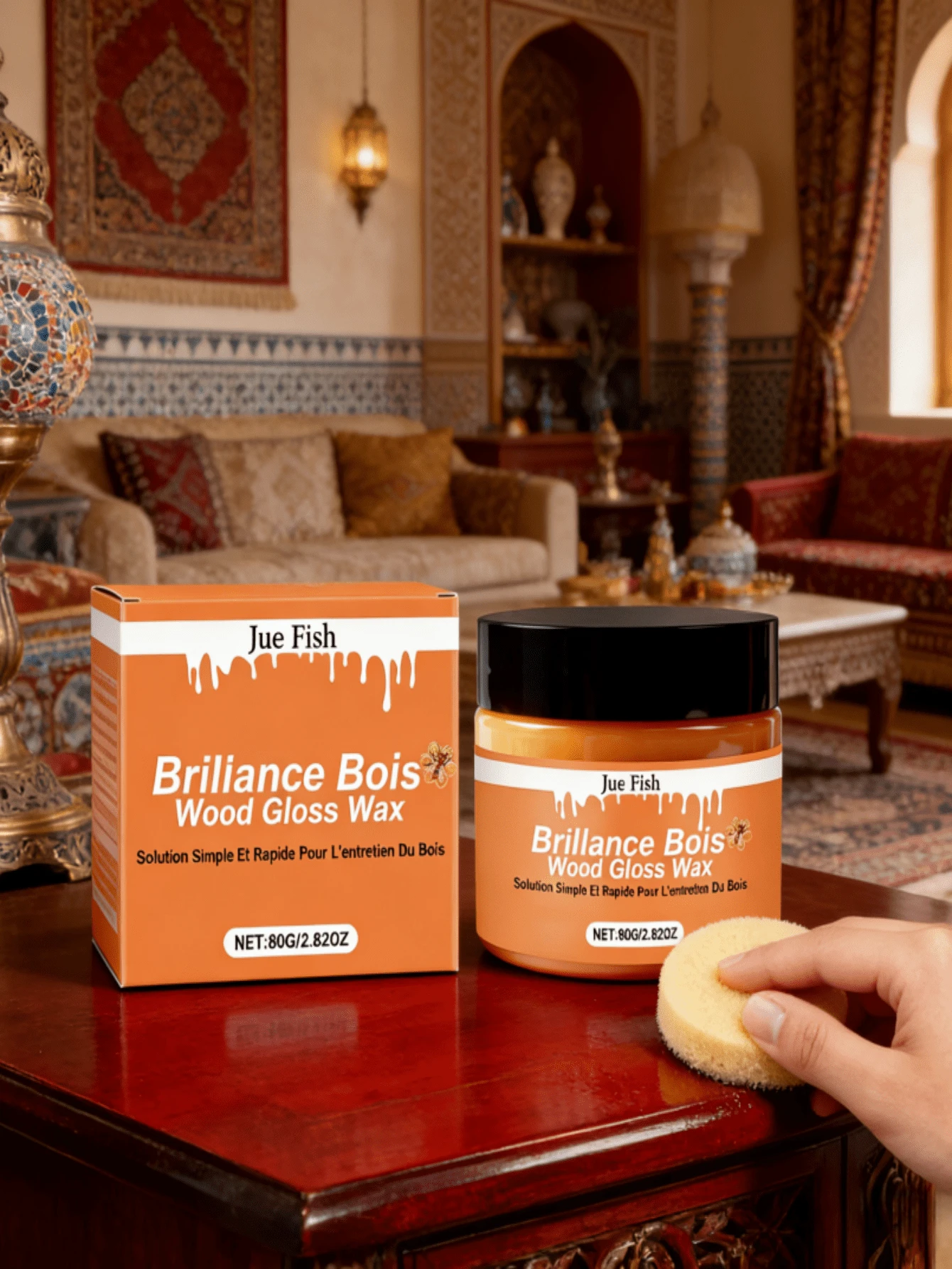 JUE FISH 木材护理抛光蜂蜡，家具翻新增亮剂和清洁剂，易于涂抹且不留残留，可为木质表面提供完美的抛光效果。 - 固體 - 查看 1