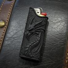 1pc 3D Chinese Dragon Lighter Case For BIC J6, Black/White Embossed Lighter Cover For Smoking Accessories - Multicolor - View 3