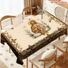 1/20件装复活节桌布，优雅宗教图案桌布，十字架和百合花设计，适用于厨房、餐厅、家居装饰、派对、节日使用，复活节主题装饰桌布 - 彩色 - 查看 5