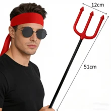 3pcs Funny Set: Red Headband + Fashion Glasses + Devil Trident, Halloween Costume Party Props, Suitable For Festivals, Masquerade Balls, Fits All - Multicolor - View 1