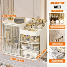 Extra Large Capacity Cosmetic Organizer, Care Organizer Drawer Beauty Rack, - Multi-Level Cosmetic Organizer With Mirror And Drawer, Home Desktop And Drawer Cosmetic Display Organizer For Dresser, Bathroom And Counter, Ideal Gift For Women And Girls - 柔和的白色 - 查看 7