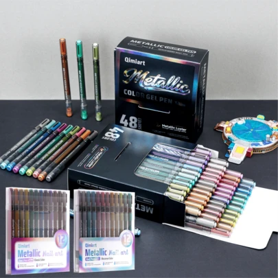 12/24/48 Pcs Metallic Gel Pen Set - Assorted Gel Pens (1.0mm), Ballpoint Pens, Rollerball Pens, Multicolor Pens, Smooth Writing, Suitable For Painting, Marking, Student Notes, Handbook Making, Nail Art DIY And Office Use, Ideal For Artists And Beginners, Exquisite Packaging - Great Back To School Gift For Boys/Girls And Teacher Rewards