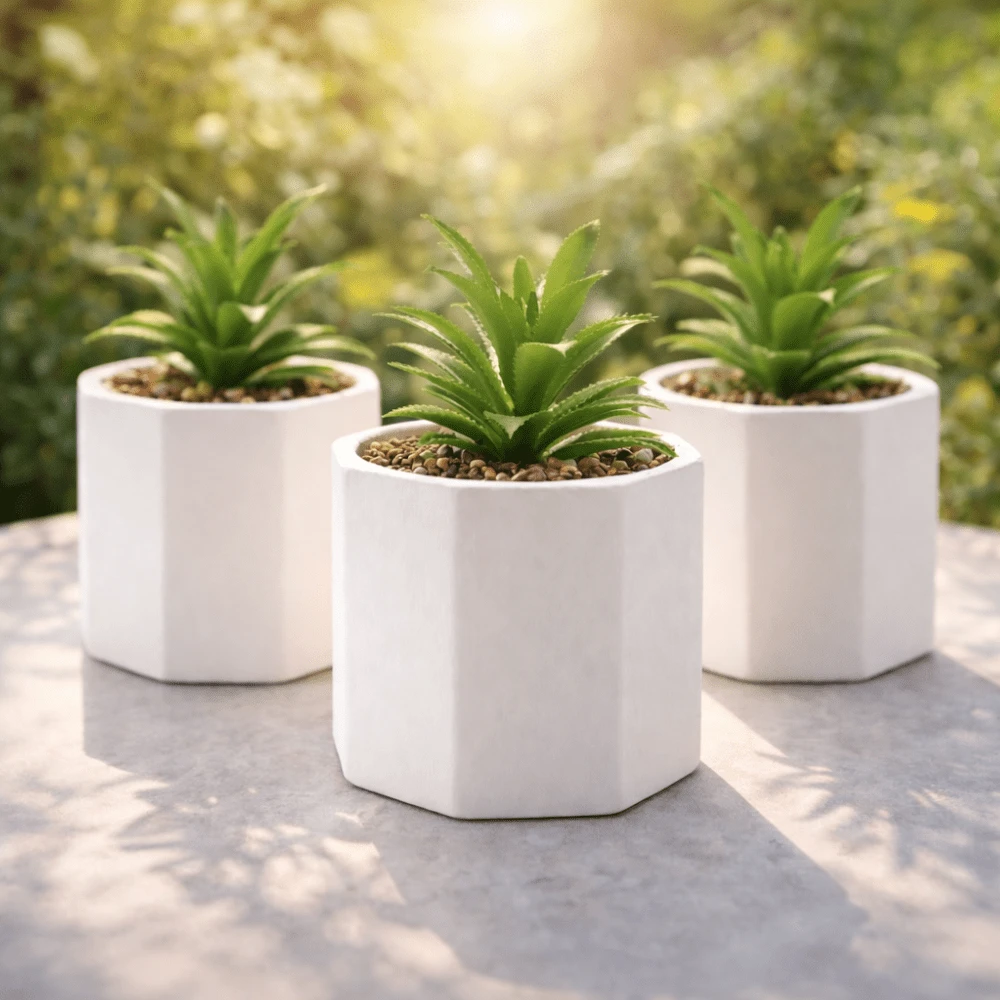 Ceramic Vase Set With Succulent Plant, Decorative Cachepot, Table Decoration - 3 Small Pots WITH Plants - View 1