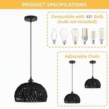 1PC, Vintage Rattan Pendant Light | Creative Handmade Woven Ceiling Light | Bedroom Living Room Dining Room B&B Decorative Lighting, E27 Socket, Bulb Not Included - Black - View 4