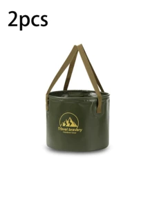 1pc 20L Travel Bravery Outdoor Foldable Water Bucket | Large Capacity Portable Camping Ice Bucket | Leak-Proof Material | Foldable Storage Only 2cm Thick | Heat-Resistant Odorless Design | Multi-Functional For Camping Handwashing | Khaki And Army Green Colors Available | Mountainous Pattern Outdoor Style | Reinforced Bucket Body Can Be Filled With Water | Carry Handle Design For Portable Travel | Picnic Party Beverage Chilling - Folding Storage Bucket - View 12