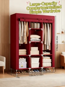 1pc 3-Tier Portable Wardrobe, Large Capacity Simple Cloth Covered Closet, Suitable For Home, Rental, Dorm Room Storage, Sturdy And Durable Assembled Fabric Wardrobe For Clothes, Bedding, Miscellaneous - Multicolor - View 13
