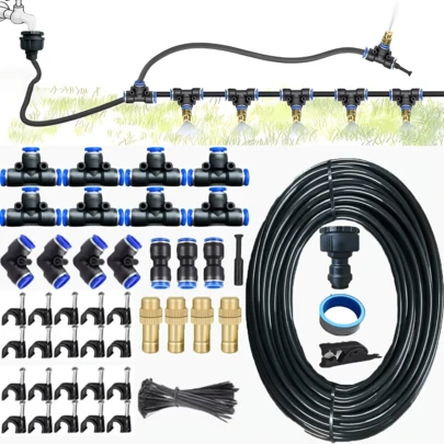 可调节雾化喷嘴 - 重型黄铜浇水系统，节水喷嘴，适用于DIY花园灌溉、草坪、盆栽植物和户外冷却系统 - 兼容欧洲标准接头