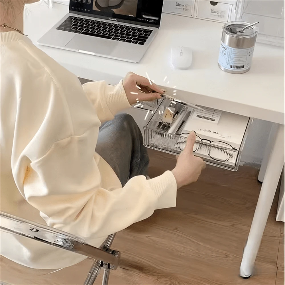1pc Transparent Drawer Organizer, Suitable For Stationery, Cosmetics, Office Desk, Student Desk, Computer Desk, Wall-Mounted Design