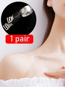 1 Pair Widened Transparent Matte Invisible Bra Straps, Adjustable Transparent Straps With Anti-Slip Accessories - Multicolor - View 1