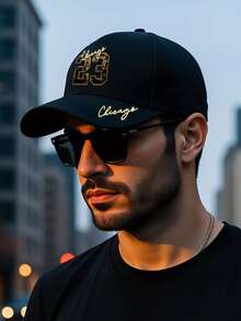 Zestaw 1 szt./2 szt. czapki baseballowej i torby na ramię w kolorze złotym z nadrukiem Chicago Letter & Number 23, modna czapka unisex z regulacją i torba na ramię, idealna na prezent i do noszenia na co dzień - Wielokolorowe - Zobacz 2