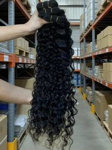 BINF 15A Loose Wave Raw Burmese Curly Bundles Human Hair Extensions Double Weft Remy Natural Black Wave Bundles Quick Weaving Tissage 1/3/4 PCS - Nước - Xem 5