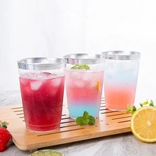 20个7盎司/200毫升银边一次性透明塑料杯 - 耐用水晶杯，适用于婚礼和派对，可重复使用 - 銀色 - 查看 1