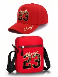 Zestaw 1 szt./2 szt. czapki baseballowej i torby na ramię w kolorze złotym z nadrukiem Chicago Letter & Number 23, modna czapka unisex z regulacją i torba na ramię, idealna na prezent i do noszenia na co dzień - Wielokolorowe - Zobacz 5