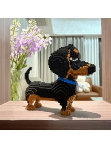 1件装腊肠犬积木，动物狗狗积木套装，包含腊肠犬、狮子犬、雪纳瑞犬、拉布拉多犬、泰迪熊等迷你模型，拼装积木装饰玩具，生日及节日礼物 - 彩色 - 查看 5
