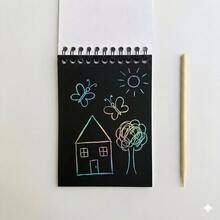 Cuaderno Scratch Art multicolor, tamaño pequeño para niños con lápiz para rasgar, juguete creativo y educativo - Naranja - Ver 2