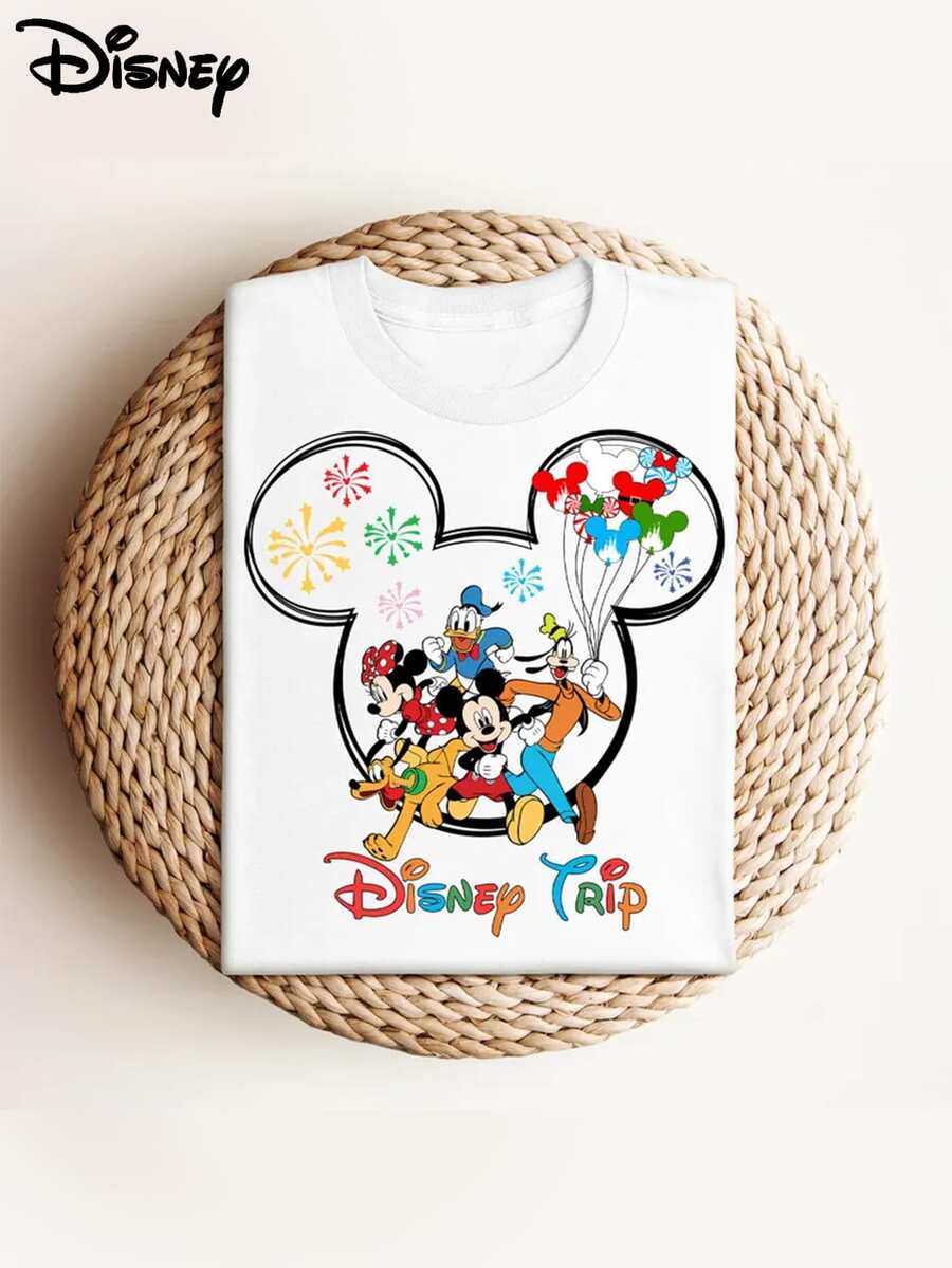 Disney Mickey, Minnie And Friends Men's Summer T-Shirt, Distressed Effect, One-Piece Design, Pure Cotton Fabric, Comfortable And Breathable, Casual Outdoor Street Style, Crew Neck; A High-Quality Fashion Brand, It's The Ideal Surprise Gift For Family And Friends. - 白色 - 查看 1