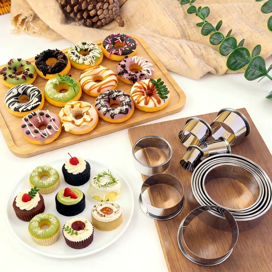 12Pcs Stainless Steel Baking Mold Set, Round Cake Ring, Mousse Ring & Dumpling Cutter, Reusable & Washable Baking Tools - Silver - View 1
