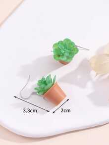1对可爱仿真盆栽绿色多肉植物树脂耳环，时尚配饰 - 彩色 - 查看 3