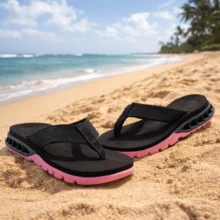 Comfortable Men's Unisex Flip-Flops - BLACK PINK - View 1