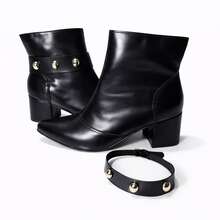 Women's Ankle Boot With Pointed Toe, Chunky Heel, And Removable Metal Embellishment - Elegant And Comfortable - Black - View 2