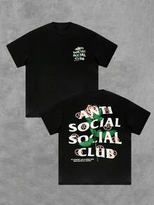 Rose Antisocial Club Y2K Men's Vintage 220g T Shirt Streetwear Double Sided Graphic Men 100% Cotton Clothes 1pcs Graphic Printed T Shirt They Are Excellent Gifts For Friends And Family Anti Social Graphic Tee - 黑色 - 查看 1