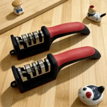 4-stufiger Messerschärfer, handgehaltenes Küchenschärfwerkzeug - Multifunktions-Schärfer kann Klingen reparieren, restaurieren und polieren, ergonomisches kompaktes Design geeignet für Küche Zuhause, 1/2 Stück (Rot) - Rot - Übersicht 13