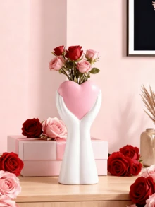 Heart-Shaped Hand-Held Flower Vase - Adorable Pink & White Design, Ideal For Bedroom Dressers, Living Room Coffee Tables, Or Valentine's Decor Setups. It Holds Fresh Roses Or Artificial Blooms, Infusing Romantic, Sweet Vibes Into Indoor Spaces. Favored By Home Decor Lovers, It's A Charming Tabletop Accent For Cozy, Romantic Nooks. - Multicolor - View 14