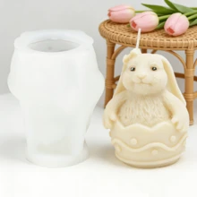 Moldes de silicona en forma de conejo de huevo de Pascua 3D para hacer velas. Herramienta de elaboración de velas con forma de huevo de conejo de Pascua. Molde de artesanía de yeso y resina para decoración y regalo de fiesta festiva - A-blanco - Ver 5
