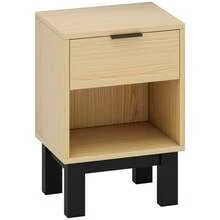Bedside Table With Drawers And Open Compartment, Suitable For Bedroom/Living Room, Dimensions: 35 X 26 X 50 Cm, Oak - Khaki - View 2