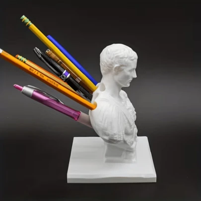 1pc Caesar The Great Statue Pen Holder, Creative Figurine Pen Stand, Desk Decor Office Supplies