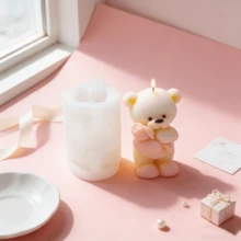 郁金香抱熊蜡烛硅胶模具 可爱泰迪熊蜡烛制作模具 DIY抱花动物皂树脂浇铸工具 DIY手工工艺模具 情人节母亲节婚礼装饰礼物 - A-白色 - 查看 9