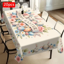 1/20件装复活节桌布，乡村风兔子格子桌布，带花卉边饰，适用于厨房餐厅装饰，季节性派对使用，春夏秋冬复活节主题装饰桌布 - 彩色 - 查看 11