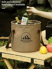 1pc 20L Travel Bravery Outdoor Foldable Water Bucket | Large Capacity Portable Camping Ice Bucket | Leak-Proof Material | Foldable Storage Only 2cm Thick | Heat-Resistant Odorless Design | Multi-Functional For Camping Handwashing | Khaki And Army Green Colors Available | Mountainous Pattern Outdoor Style | Reinforced Bucket Body Can Be Filled With Water | Carry Handle Design For Portable Travel | Picnic Party Beverage Chilling - Folding Storage Bucket - View 7