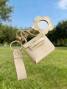 Bolsa pequeña con espejo, bolsa para auriculares, llavero con colgante, llavero de mini bolsa de piel sintética, disponible en varios colores, accesorios de escritorio de oficina, suministros de oficina, accesorios de oficina - llavero de bolso - Ver 6