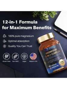 12-In-1 Magnesium Complex 700mg Supplement Capsules - Relaxation Muscle, Heart Health, Stress Relief, Vegan, 120 Caps - 1 CÁI - Xem 4