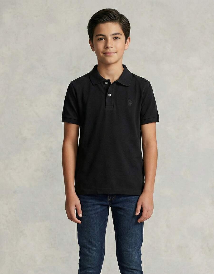 Polo Juvenil Piquet Menino Manga Curta Algodão - Preto - Visão 1