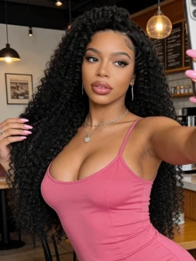 MECRY 36英寸长深卷巴西发蕾丝前假发，无胶真发，13x4高清蕾丝前假发，湿波浪蕾丝前假发，预修剪真发蕾丝前假发，女士款，180%高密度真发混纺 - 自然色&黑色系 - 查看 4