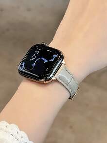 时尚品牌 D 字母金属装饰软皮表带，兼容 46mm 38mm 40mm 41mm 42mm 44mm 45mm 49mm，优雅珍珠色皮革替换表带，兼容 Series 11 10 9 8 7 6 5 SE Ultra 2，圣诞节和情人节送给女孩的时尚礼物 - 杏色 - 查看 5