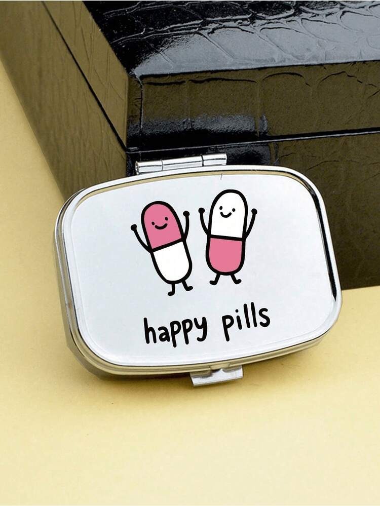 Square Pill Box With Capsule, Tablet, Letter, Bottle Patterns, Portable Medication Storage Compartment, Mini Metal Storage Box, Compact Jewelry And Pill Case, Travel Medicine Box, Large Capacity Compartment, Weekly Pill Organizer, Suitable For Daily Medications And Vitamins, Essential For Doctors And Nurses, Emergency Needs, Travel, Hiking First Aid, Creative Gift With Cartoon Logo - Multicolor - View 2