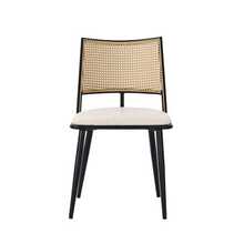 Two Dining Chairs, PU Leather Seat, Rattan Backrest, Living Room/Bedroom Chair, Black - Black - View 7