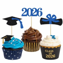 15/30件套2026毕业庆典纸杯蛋糕装饰套装，金色闪光毕业蛋糕装饰插牌，2026毕业派对装饰，毕业证书和毕业帽甜点装饰，适用于毕业庆典 - 經典畢業3件套 - 查看 6